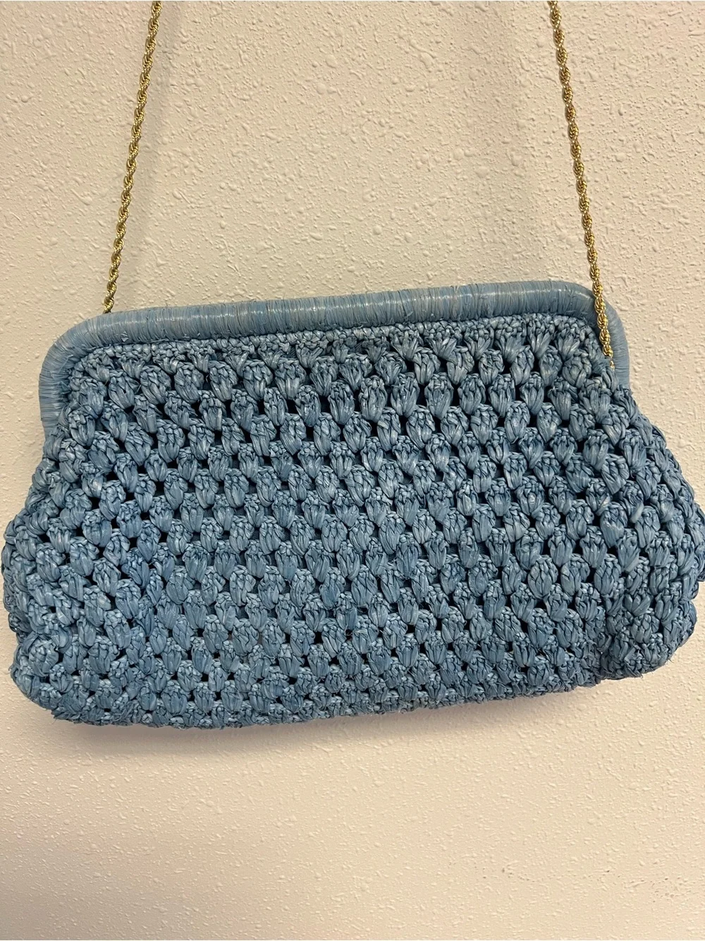 Loeffler Randall Light Blue Woven Clutch with Gold Chain